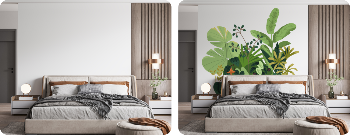 Guest Bedroom Wall Mural | Plaster Botanical Feature Design